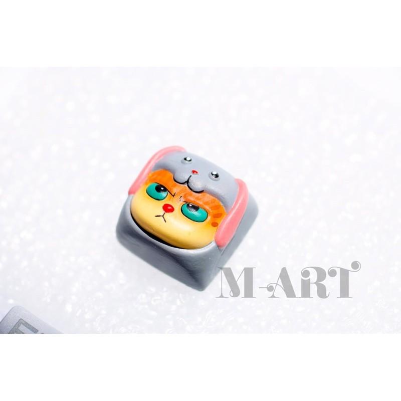 Nút dành cho bàn phím cơ mèo dễ thương và chiếc mũ thỏ con - Meowy artisan keycaps