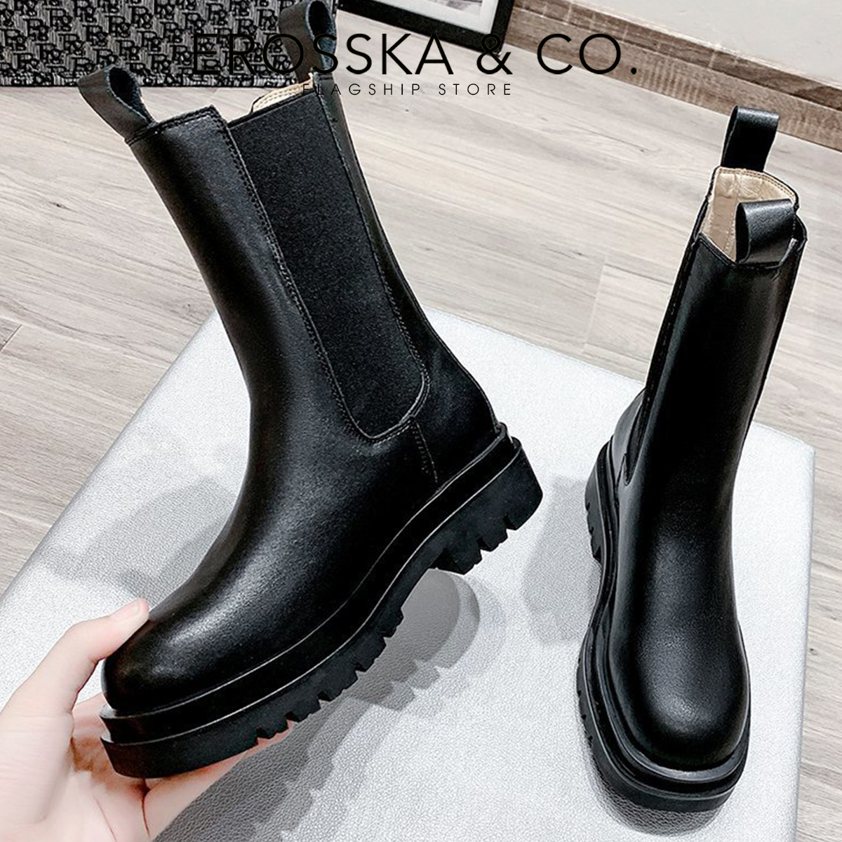 Erosska - Giày boot nữ martin đế dày cổ cao phong cách năng động - GB011