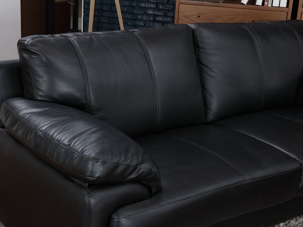 Ghế sofa 3 chỗ  MARZIO khung gỗ nguyên khối, đệm bọc da thật cao cấp màu đen | Index Living Mall - Phân phối độc quyền tại Việt Nam