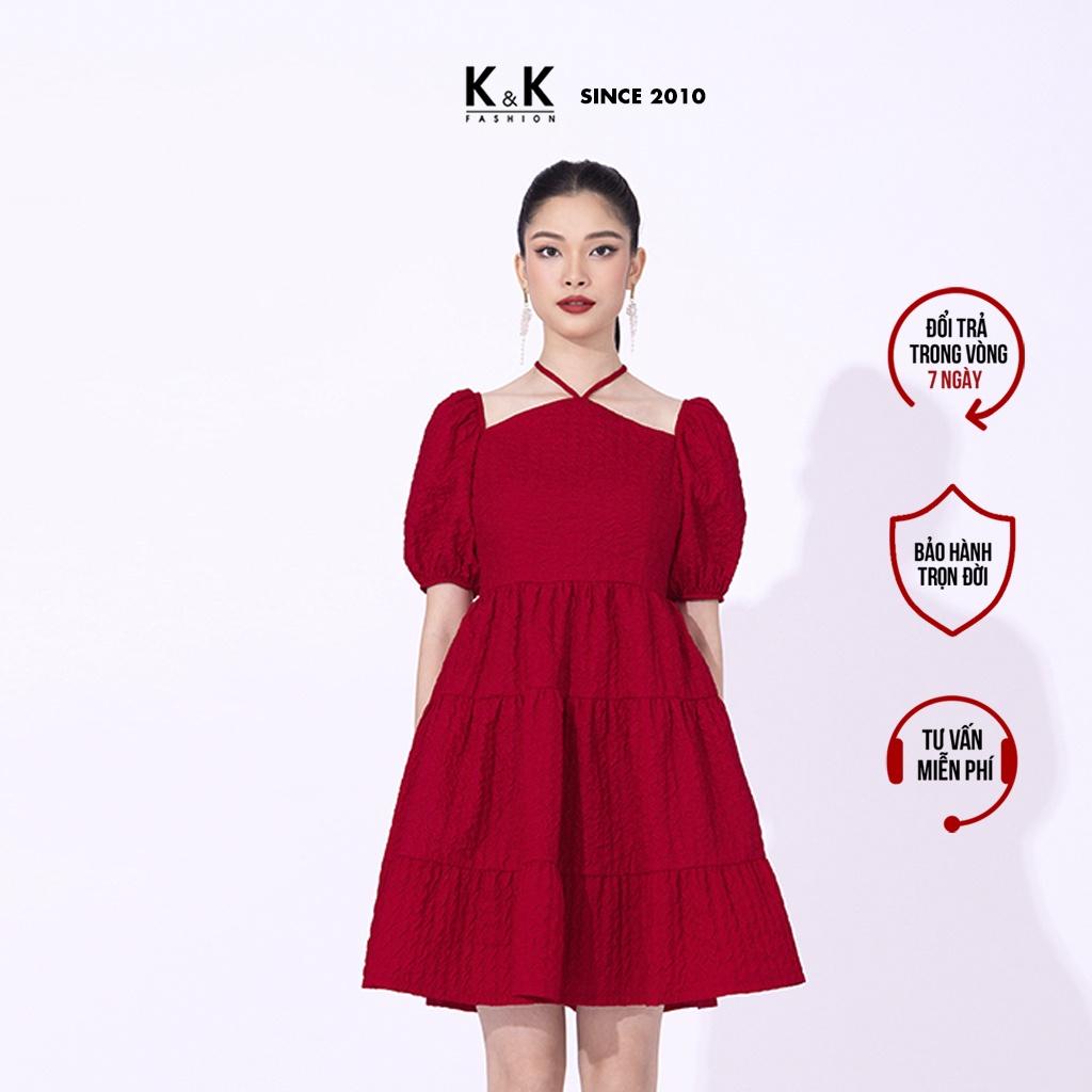 Đầm Xòe Đỏ Dự Tiệc Tay Phồng Cổ Chéo Dây K&amp;K Fashion KK119-40 Chất Liệu Xốp 3D