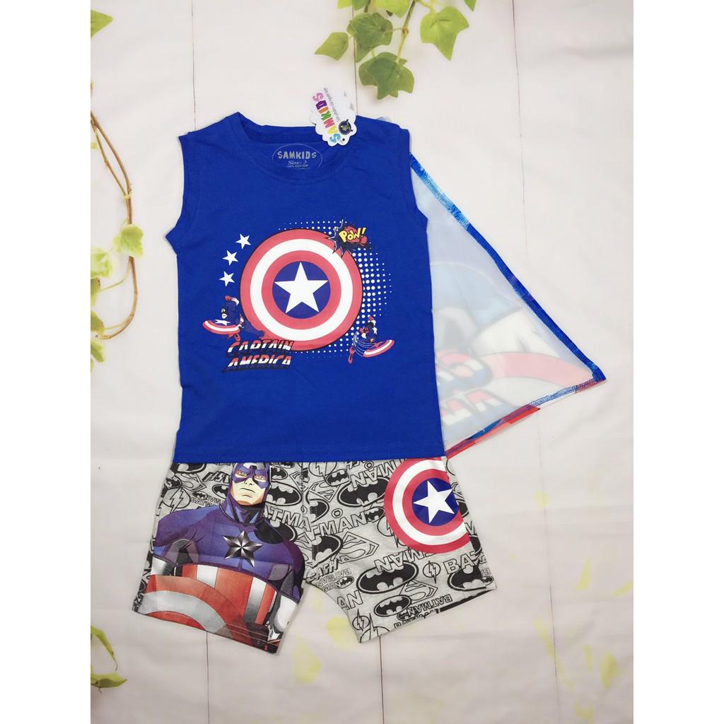Đồ bộ thun bé trai anh hùng đội trưởng-Captain US từ 10-40Kg-giặt không vở hình-H&N