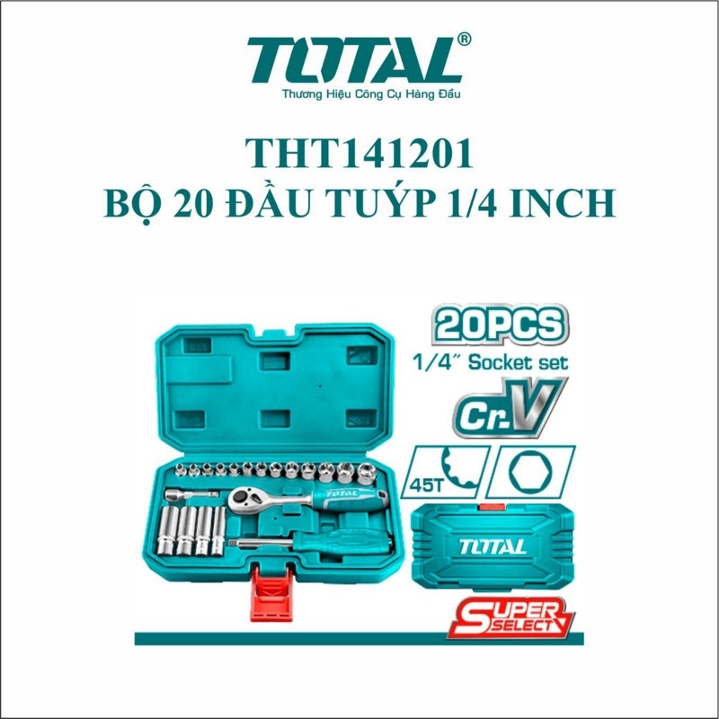 Bộ 20 đầu tuýp  1/4 inch total THT141201