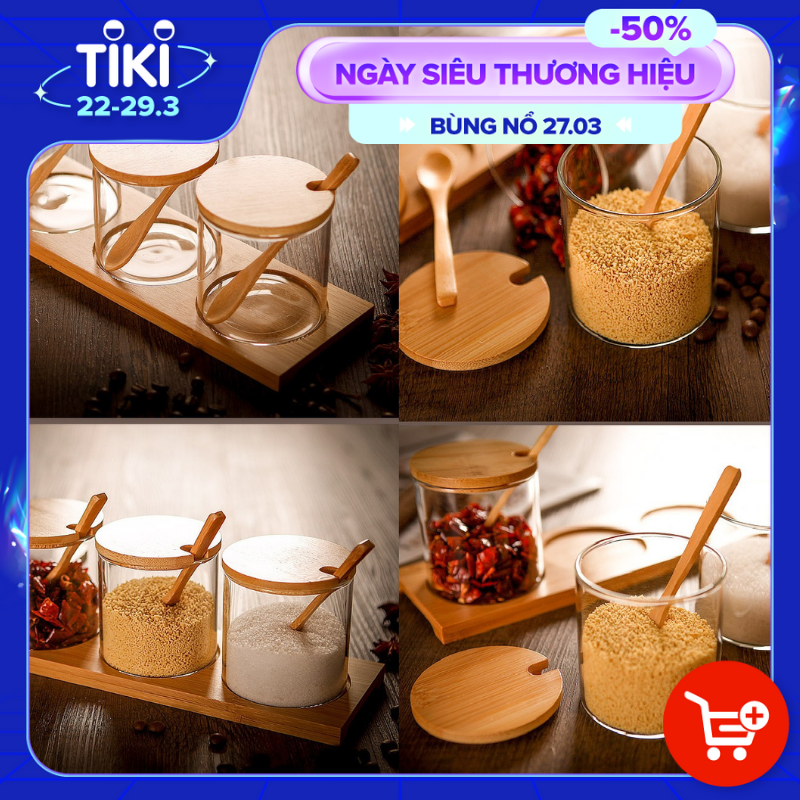 Bộ Hũ Đựng Gia Vị Thủy Tinh Có Muỗng SPEVI Nắp Đậy Bằng Tre Đa Năng, Thiết Kế Sang Trọng - Hàng Chính Hãng