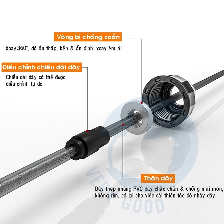 Dây Nhảy Thể Dục Lõi Thép Đàn Hồi 2.7m Bền Chắc Hỗ Trợ Giảm Cân,Tập Thể Lực Tại Nhà