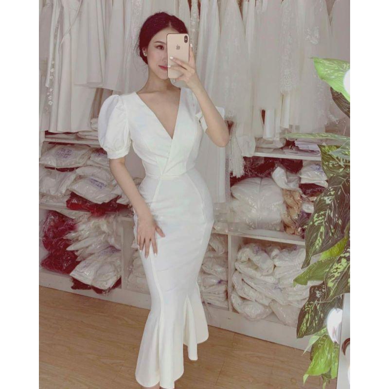 Đầm váy nữ body cổ V đuôi cá TKN