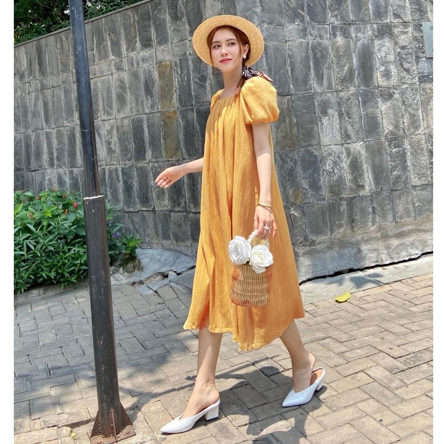Đầm Váy Midi Suông Tay Phồng Xuống Phố - QA00157
