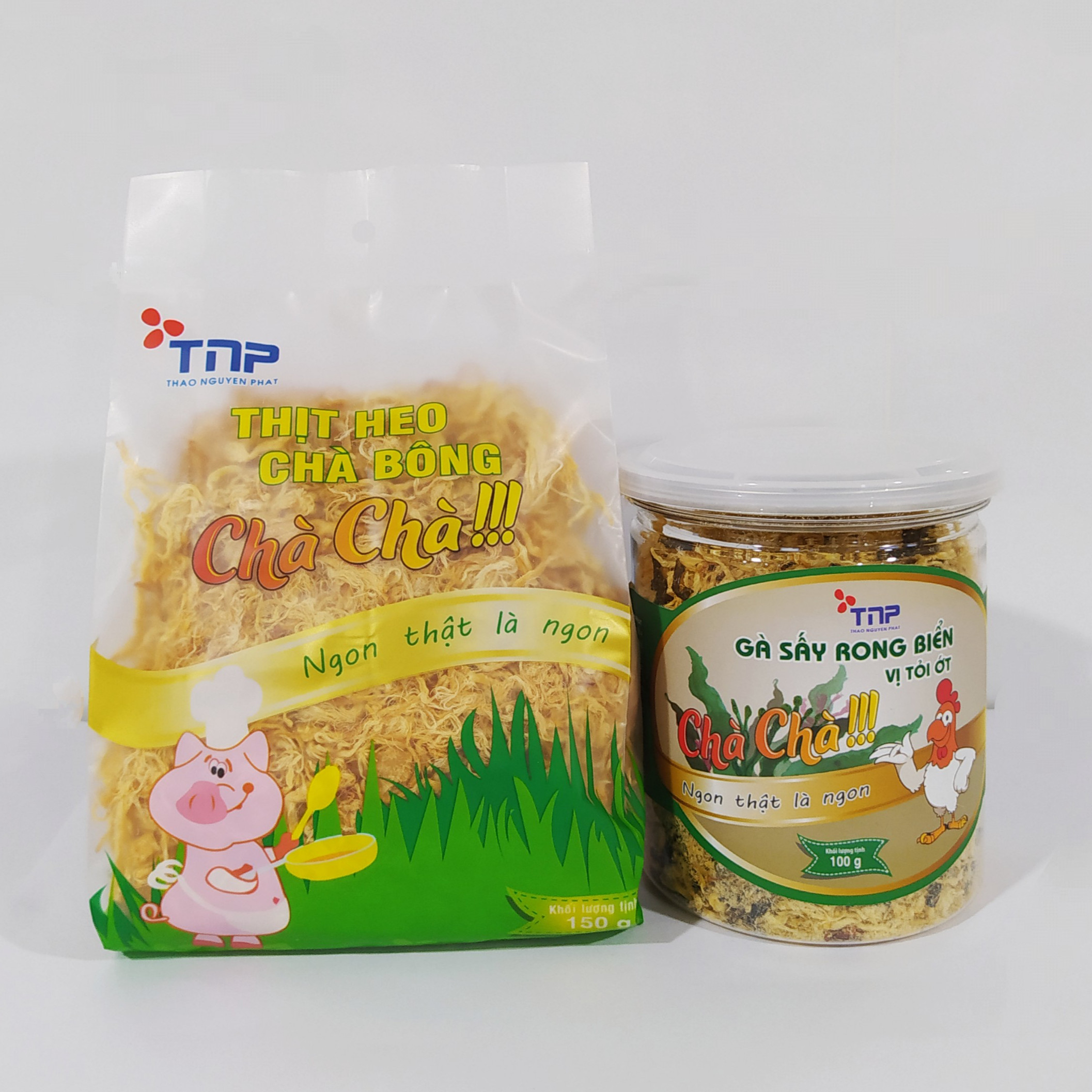 Combo 1 gói chà bông heo TNP 150g và 1 hũ gà sấy rong biển vị tỏi ớt TNP 100g