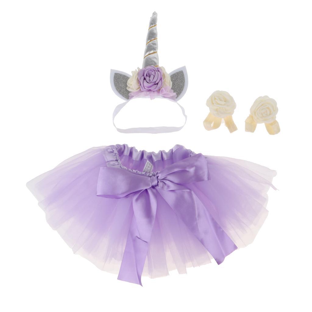 Kid Girls Princess Unicorn Tutu Fancy Dress Party Costume Set Purple