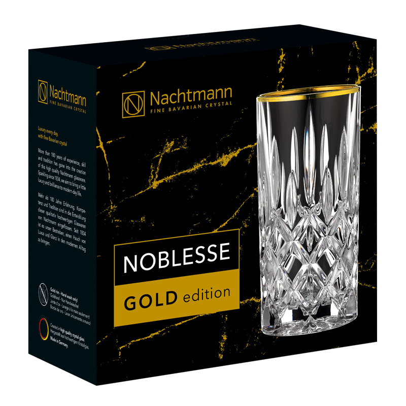 Bộ 2 ly pha lê cao Nachtmann Noblesse viền màu vàng-Hàng chính hãng 
