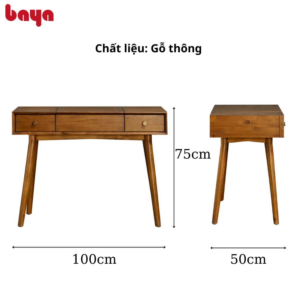 Bàn Trang Điểm Kèm Gương BAYA CHESTER Chất Liệu Gỗ Thông Bền Chắc Thiết Kế Nhiều Ngăn Kéo Để Đồ Tiện Dụng 5344