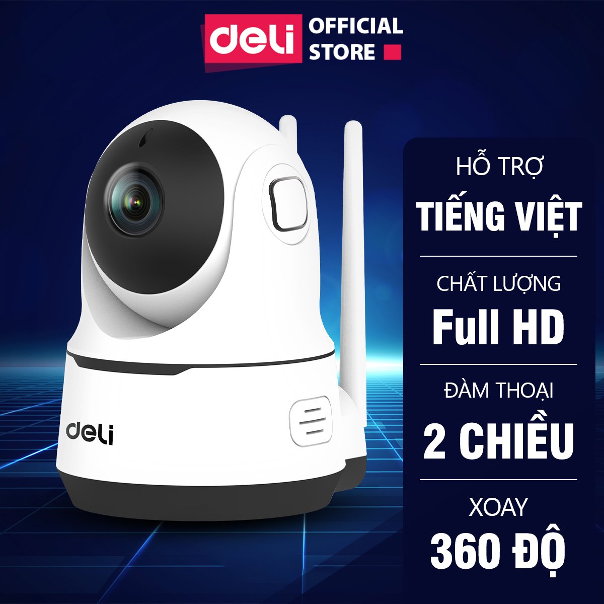 Camera IP Wifi Deli Full HD 1080P 360 Độ Đàm Thoại 2 Chiều - An Ninh Gia Đình, Văn Phòng - Hàng Chính Hãng - ES102