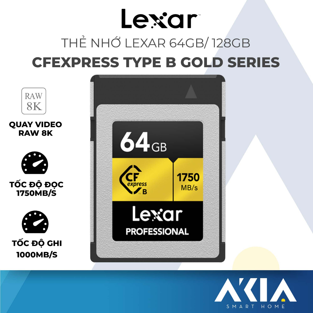 Thẻ nhớ CFexpress Type B 64GB/ 128GB Lexar Gold series, quay video RAW 8K, tốc độ đọc lên đến 1750Mb/s, ghi 1000Mb/s - Hàng chính hãng