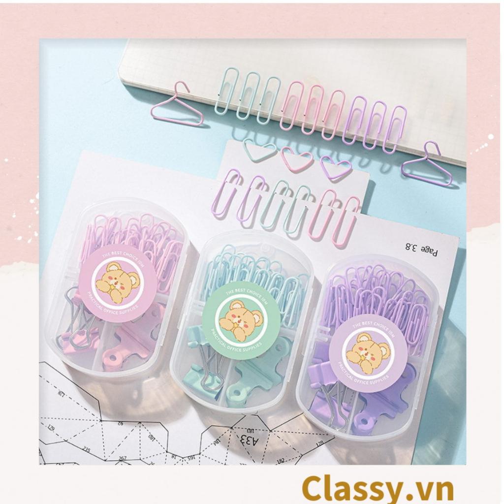 Hộp Ghim giấyClassy , kẹp giấy hộp ba ngăn 3 kích thước nhỏ, vừa, lớn tông màu pastel văn phòng phẩm tiện lợi PK1423