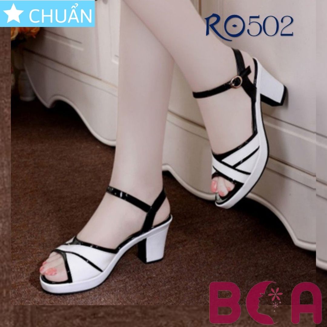 Giày cao gót nữ 6p RO502 ROSATA tại BCASHOP kiểu dáng sandal, màu trắng phối viền đen đơn giản nhưng thời trang