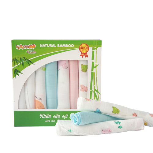 Khăn sữa sợi tre KACHOOBABY, hộp 8 cái