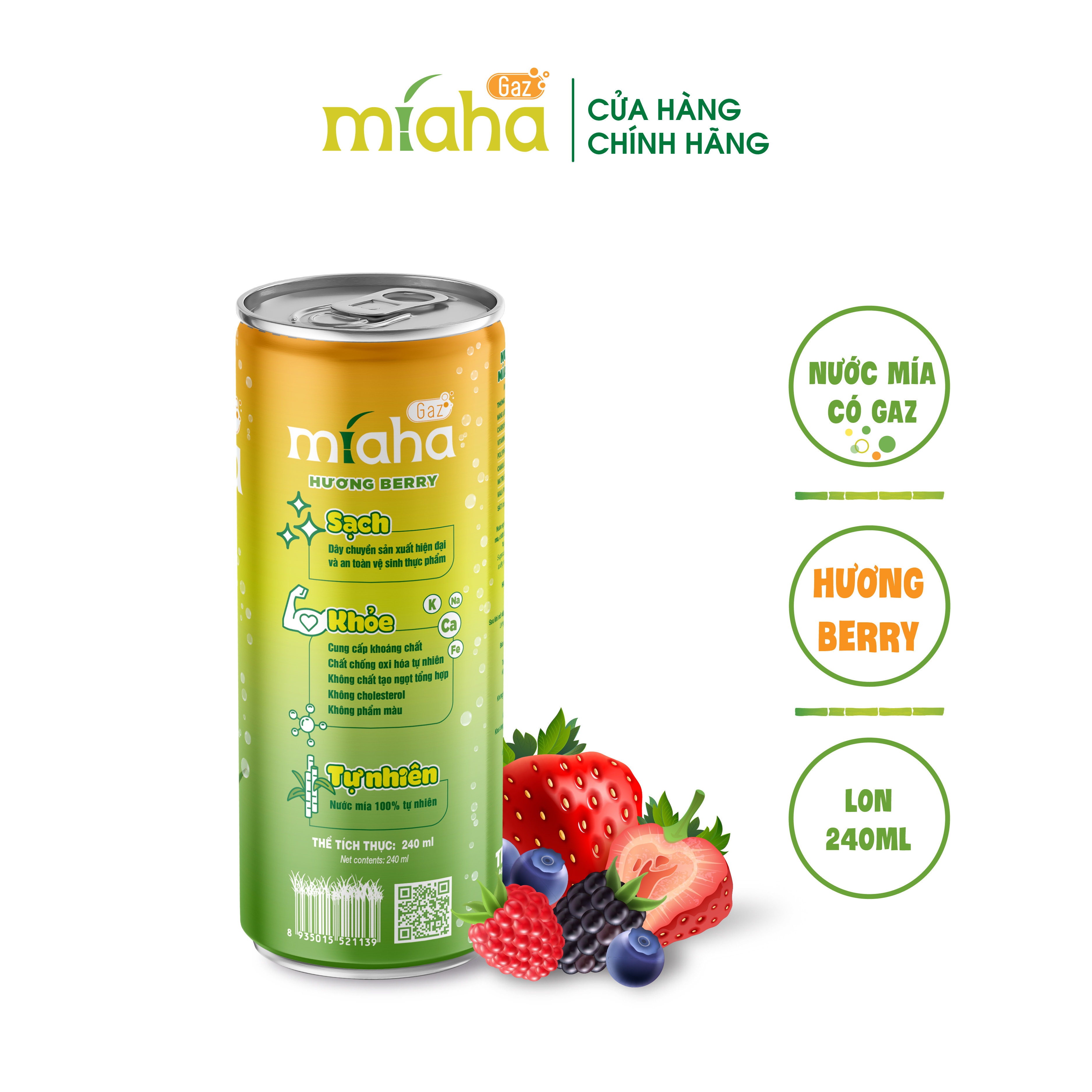 Thùng 24 Lon Nước mía có gaz MÍA-HA GAZ hương Berry 240ml/Lon