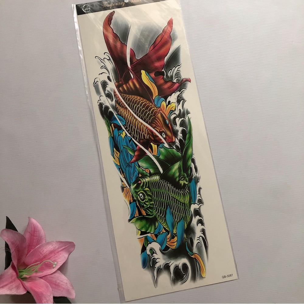 Combo 2 tấm hình xăm dán kín tay cao cấp cá chép song ngư màu 17x48cm- mua 2 combo tặng tấm đồng size