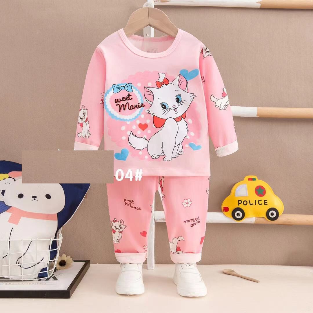 Đồ bộ bé gái dài tay xuất Hàn vải cotton co giãn 4 chiều hình in ngộ nghĩnh cho bé 2-8 tuổi