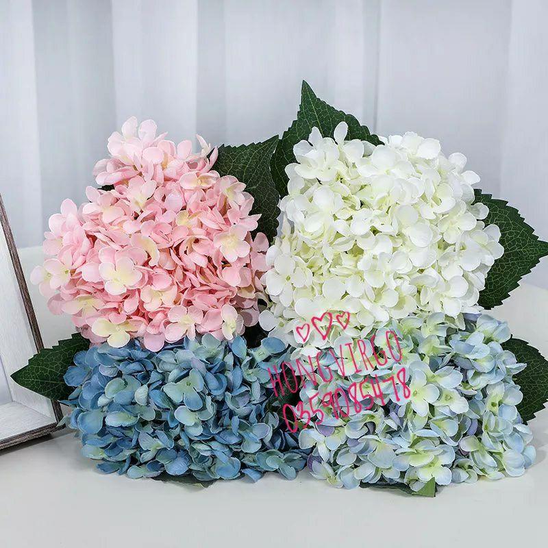 Hoa giả trang trí - Hoa cẩm tú cầu giả bông lớn cành dài 50cm, đường kính bông 20cm.