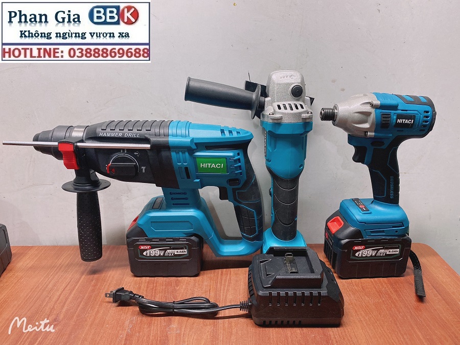 Bộ Combo 3 Máy Gồm Máy Khoan Đục Bê Tông, Máy Mài Và Máy Chuyên Vít Dùng Pin 199V 15 Cell, Động Cơ Không Chổi Than, Máy Khoan Siêu Khỏe - Bảo Hành 1 Năm