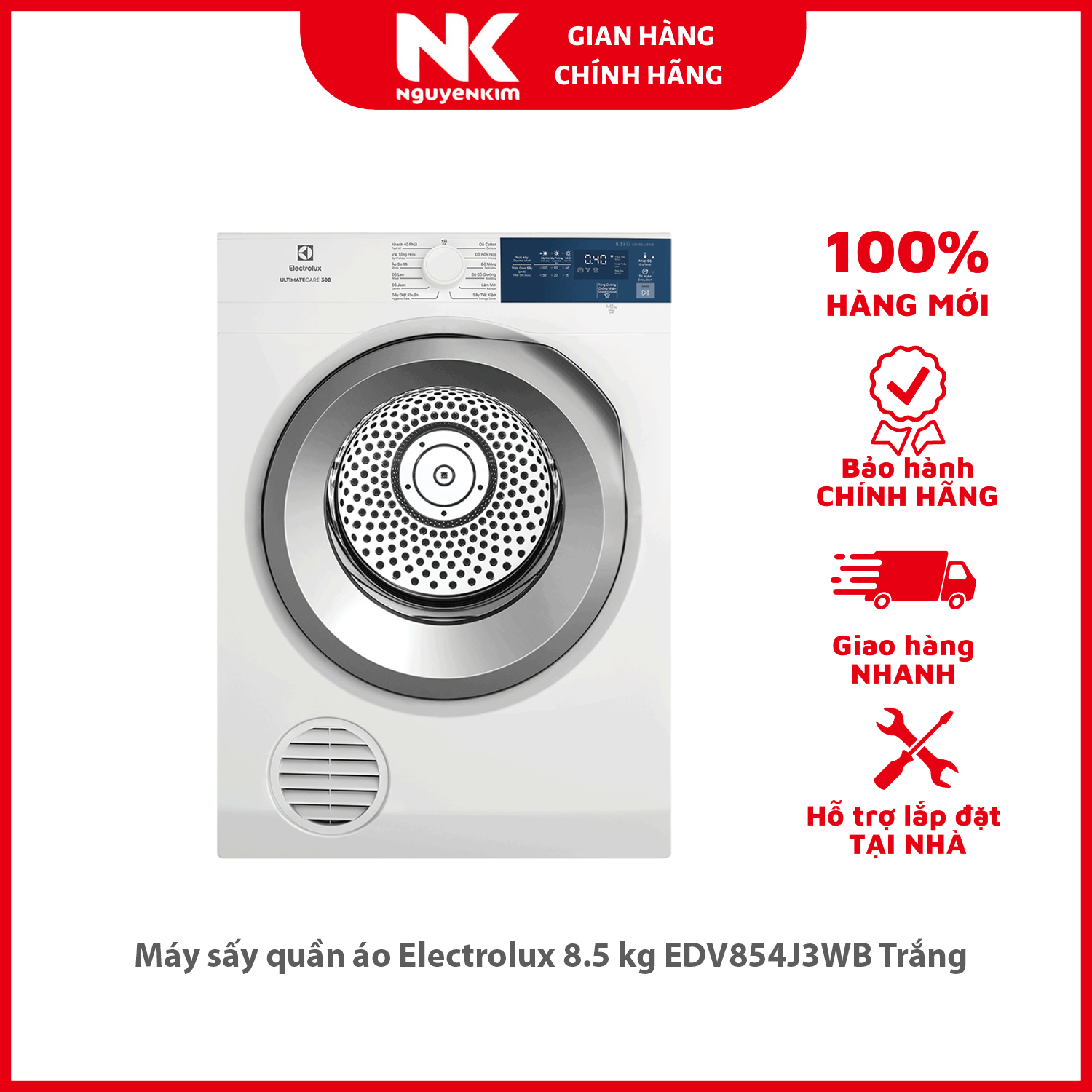 Máy sấy quần áo Electrolux 8.5 kg EDV854J3WB Trắng - Hàng chính hãng [Giao HCM/HN]