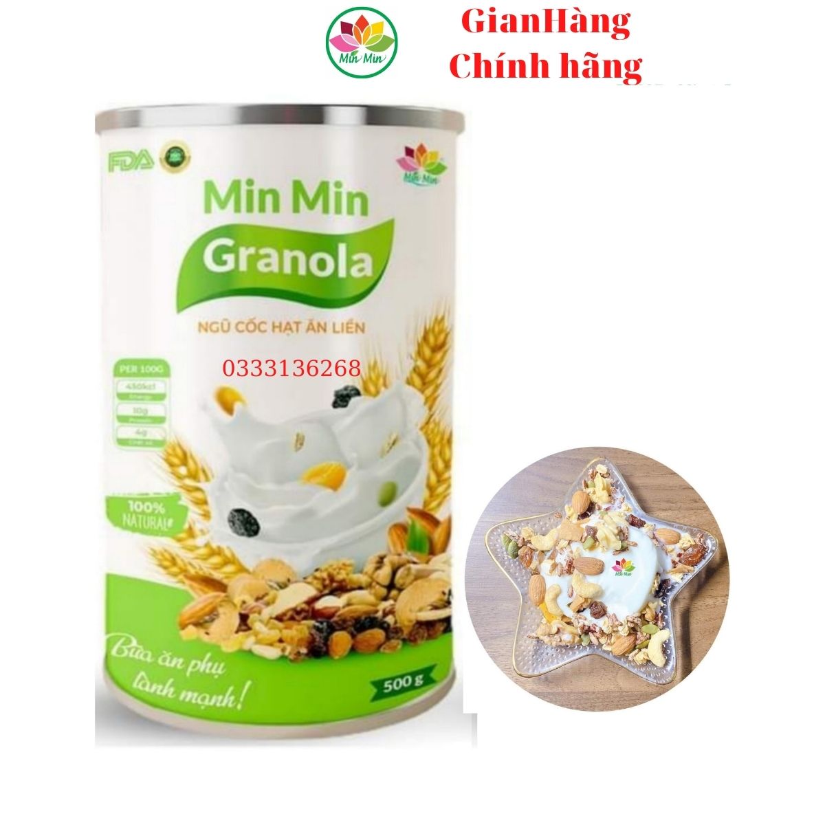 Ngũ Cốc Hạt Min Min Ăn Liền GRANOLA _ Ngũ Cốc Ăn Liền Min Min Vị Truyền Thống _ ngũ cốc mix hoa quả xấy(1 hộp 500Gr)