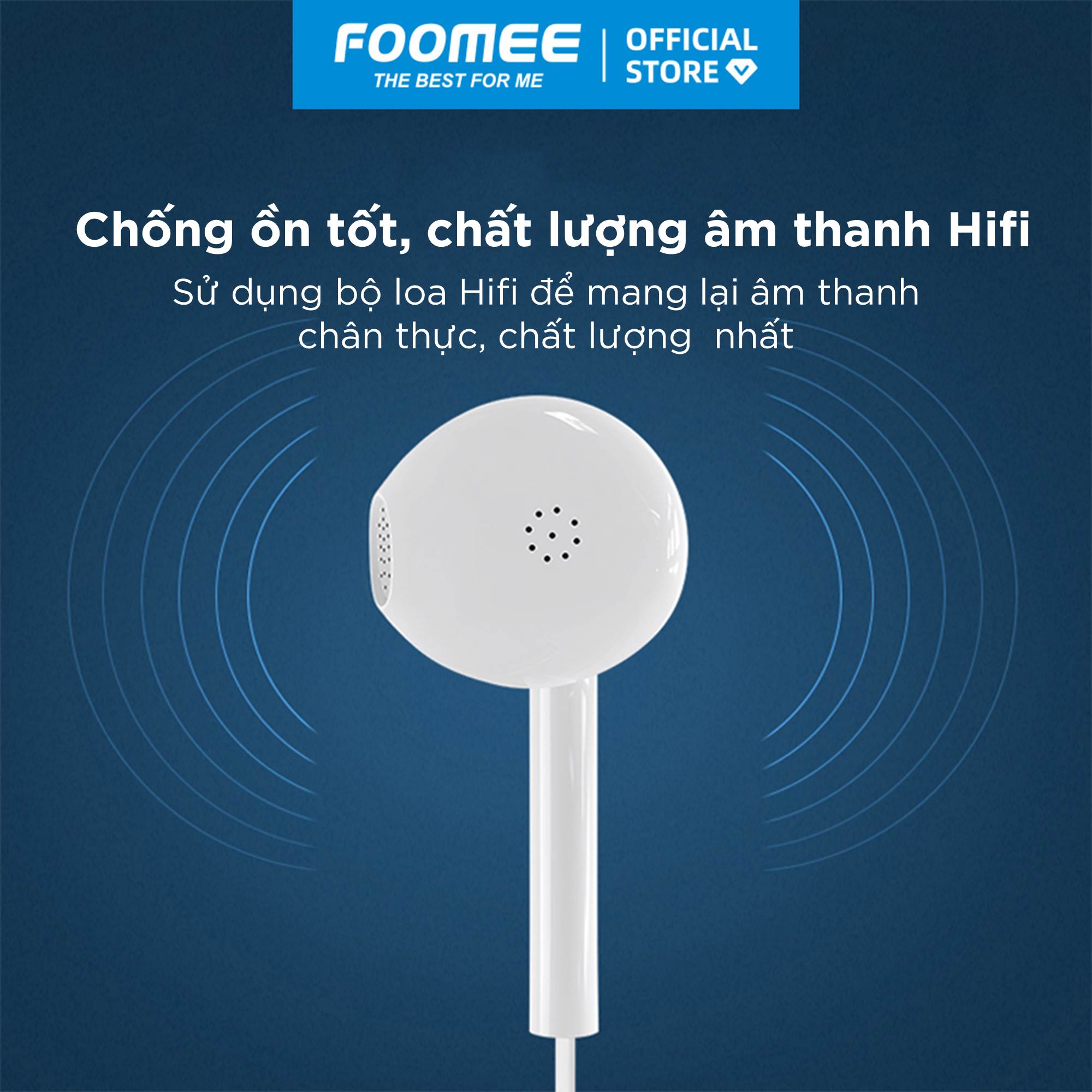 Tai Nghe Có Dây Chống Ồn FOOMEE QA05 - Tích Hợp Micrô Tiện Lợi - Màu Trắng - Hàng Chính Hãng