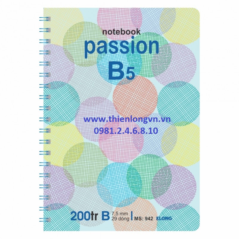 Sổ lò xo kép dọc B5 - 200 trang; Klong 942 passion 2