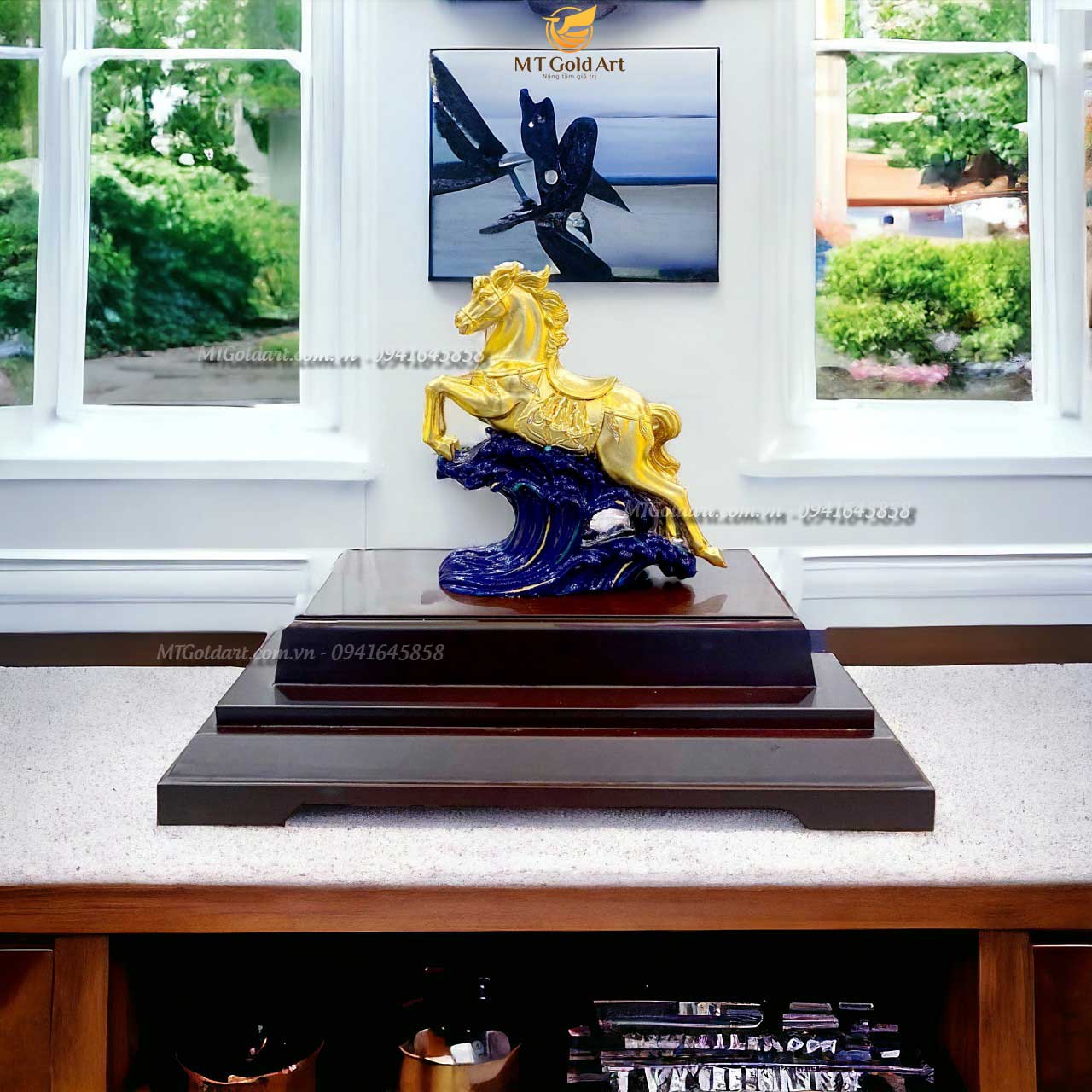 Tượng ngựa dát vàng (19x27x34cm) MT Gold Art- Hàng chính hãng, trang trí nhà cửa, phòng làm việc , quà tặng sếp, đối tác, khách hàng.