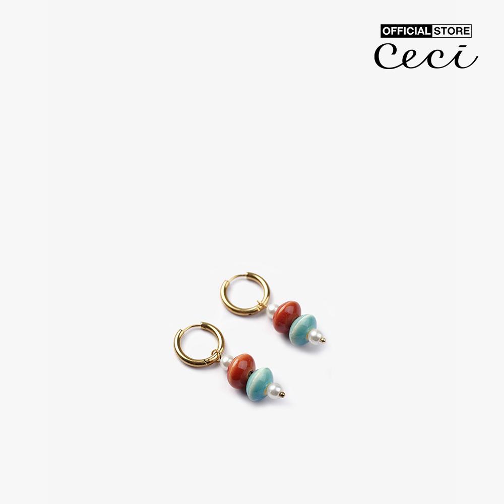 CECI - Khuyên tai nữ khoen tròn phối chuỗi đá lớn cá tính CC1-01000038-27