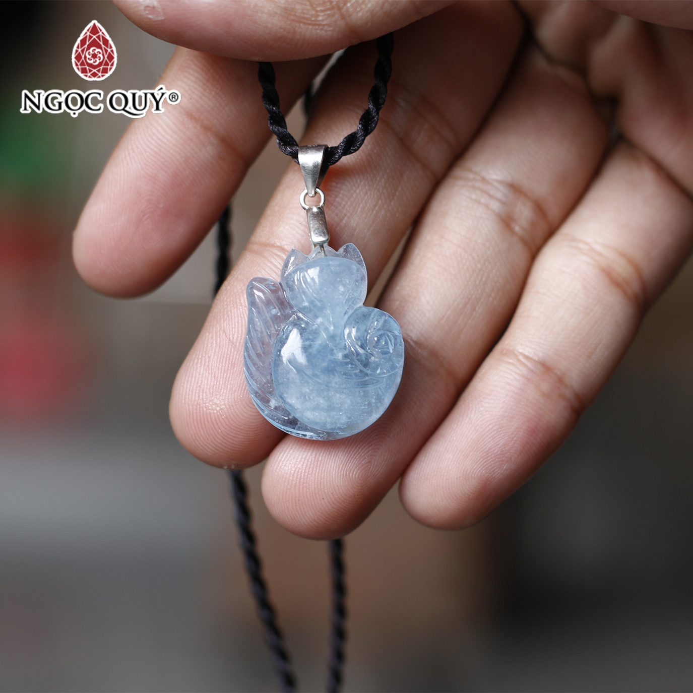 Mặt dây chuyền hồ ly 9 đuôi aquamarine mệnh thủy, mộc - Ngọc Quý Gemstones