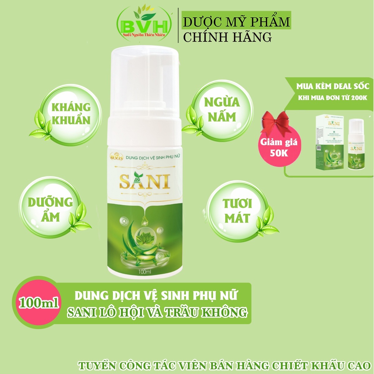 Dung Dịch Vệ Sinh Phụ Nữ SaNi Chiết xuất từ lá trầu không 100ml