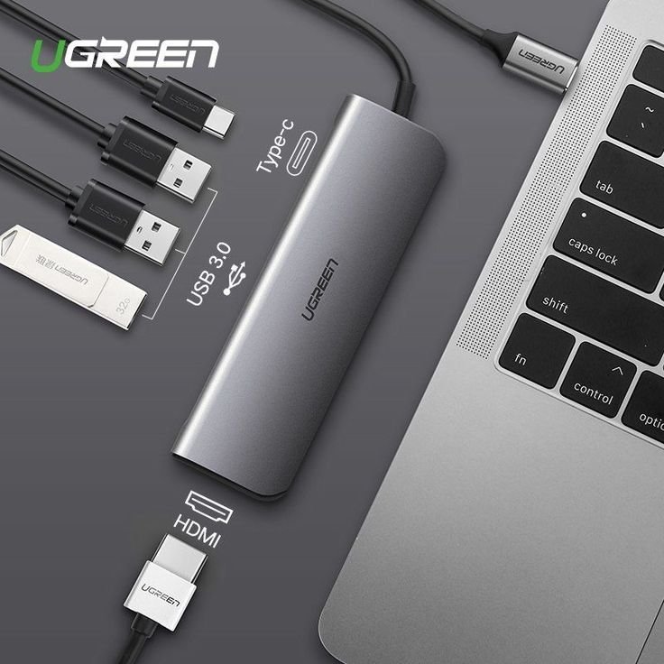 Cáp Chuyển Hub Ugreen 5 In 1 USB Type C Sang HDMI + USB 3.0*3 + PD Ugreen 50209, 70495 hàng Chính Hãng