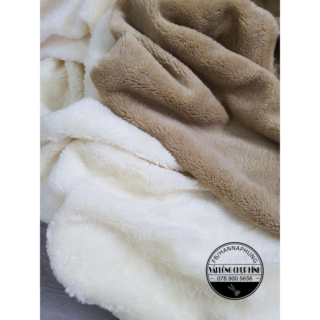 Vải lông cừu mềm mịn siêu nhẹ sờ mướt tay - màu be và trắng