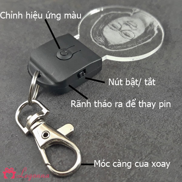 Móc khoá có đèn led - Khắc ảnh và chữ, thông tin cá nhân hoá theo yêu cầu