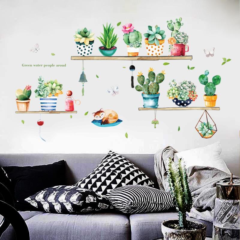 Decal dán tường chậu cây hoa xương rồng 01