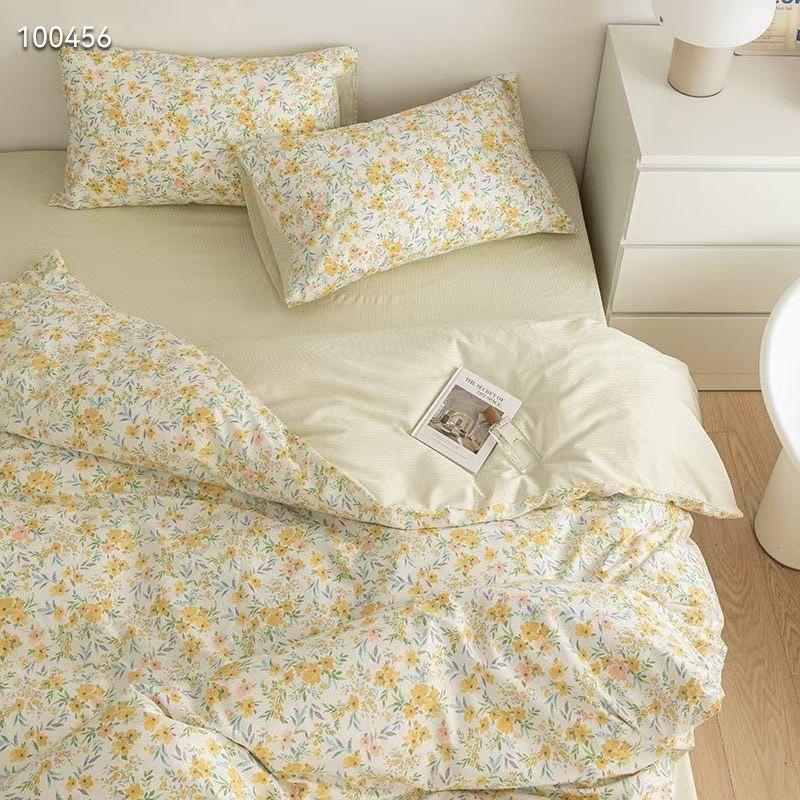 Bộ Chăn Ga Gối Cotton Living 100%cotton Hàng Nhập Khẩu 4 Món Hoa Nhí Vàng vintage