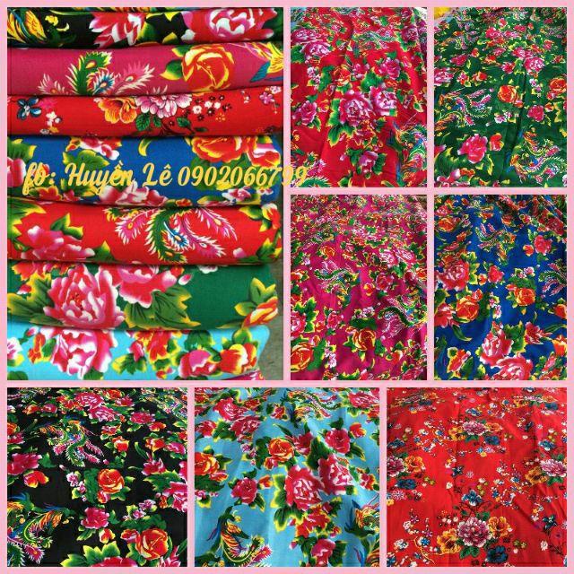 Vải chăn con công các màu chất liệu cotton 100% khổ vải 1m6