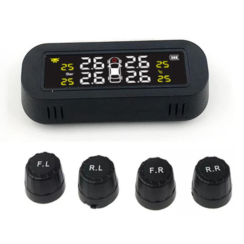 Wireless USB Tire Safety Monitor Solar Power TPMS Tire Pressure Monitoring System with 4 External Cap Sensors Temperature Detection Checking Testing