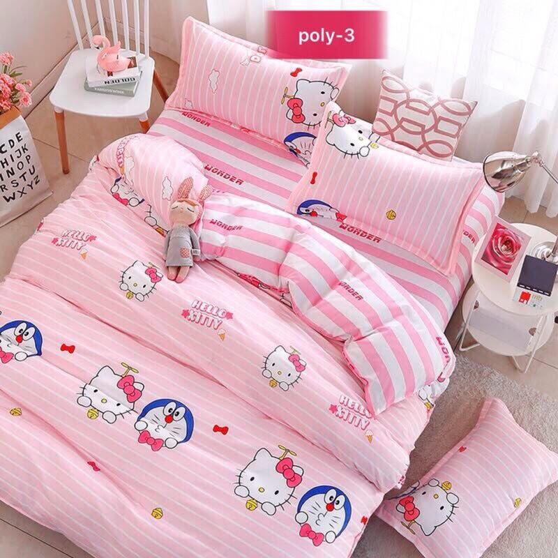 Bộ chăn ga gối Hàn Quốc DORAEMON VÀ KITTY