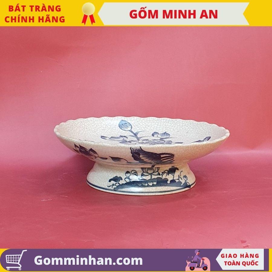 Đĩa bồng thờ, mâm bồng thờ bày ngũ quả men rạn Cao Cấp- Gốm Sứ Bát Tràng- Gốm Minh An