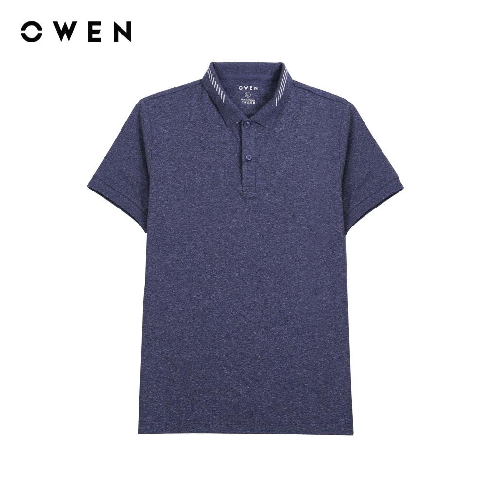 Áo polo ngắn tay Cotton Spandex Trơn Navy melange sọc