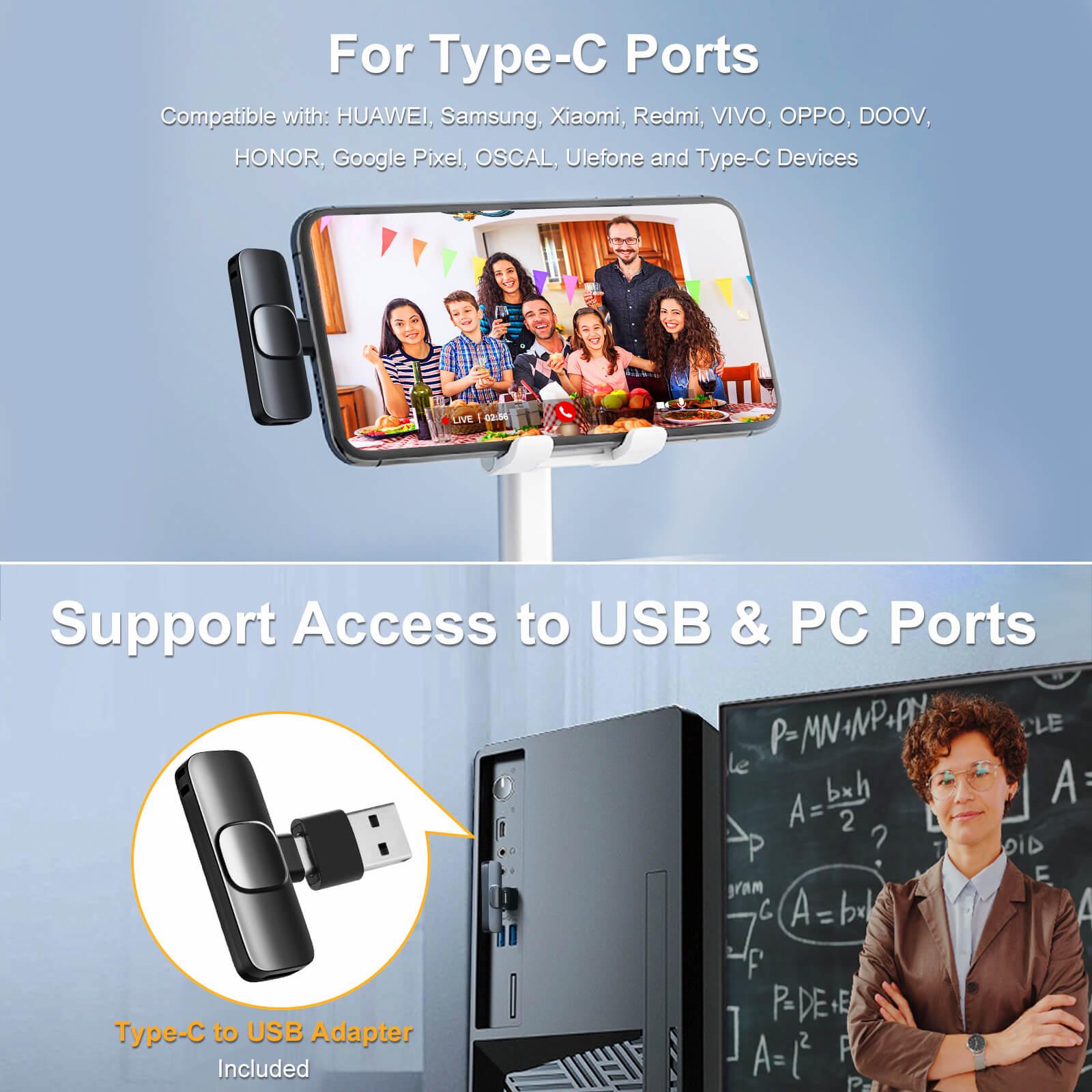 Micrô Lavalier Không Dây Mới Ghi Hình Âm Thanh Di Động Micrô Mini Cho iPhone Android PC Camera Trực Tiếp Điện Thoại Chơi Game Màu Sắc: 2in1TypeC-USBAdapte