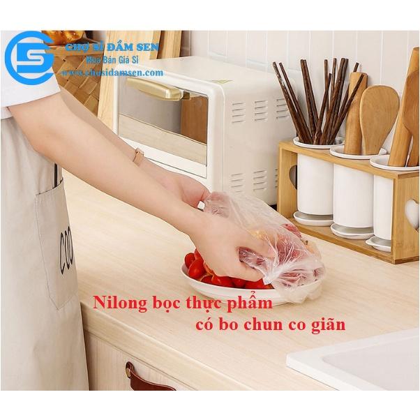 Set 100 màng bọc thực phẩm túi gấu, màng bọc thực phẩm PE có chun bọc đồ ăn co giãn tái sử dụng nhiều lần