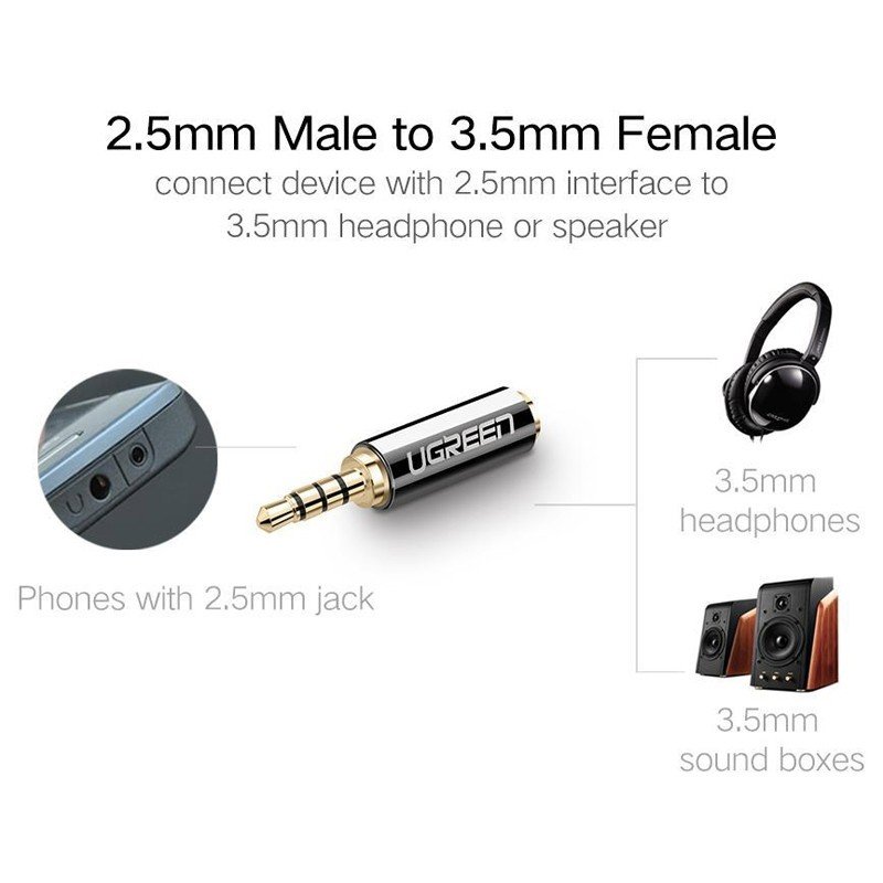 Jack chuyển 2.5 đực sang 3.5 cái nhân đồng mạ vàng 1 chiếc - 2.5mm Male to 3.5mm Female stereo Jack Adapter with 24K gold plated copper