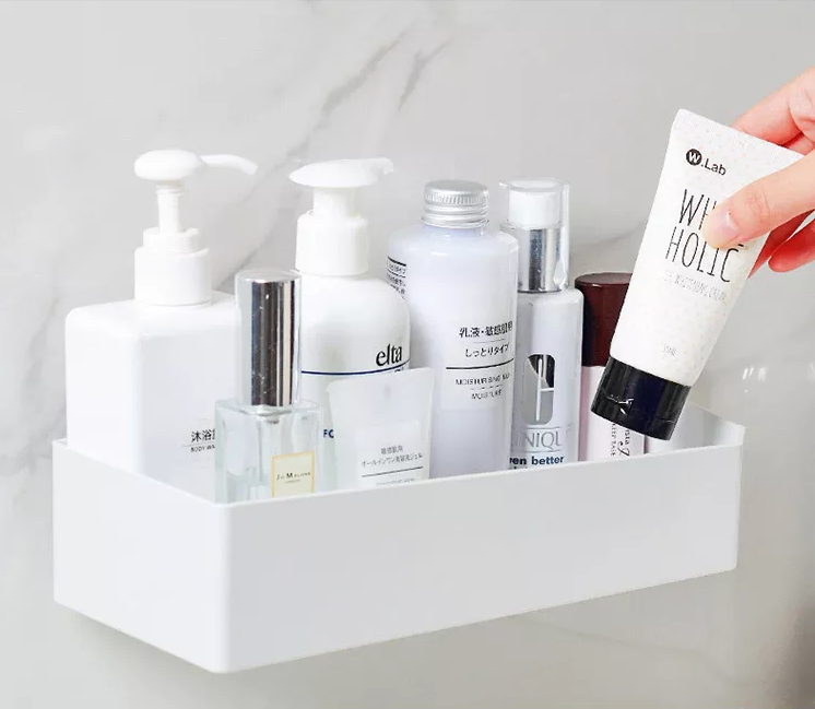 Kệ để đồ nhà tắm dán tường, kệ đồ nhà bếp, kệ chữ nhật dán tường nhựa ABS cao cấp, sang trọng