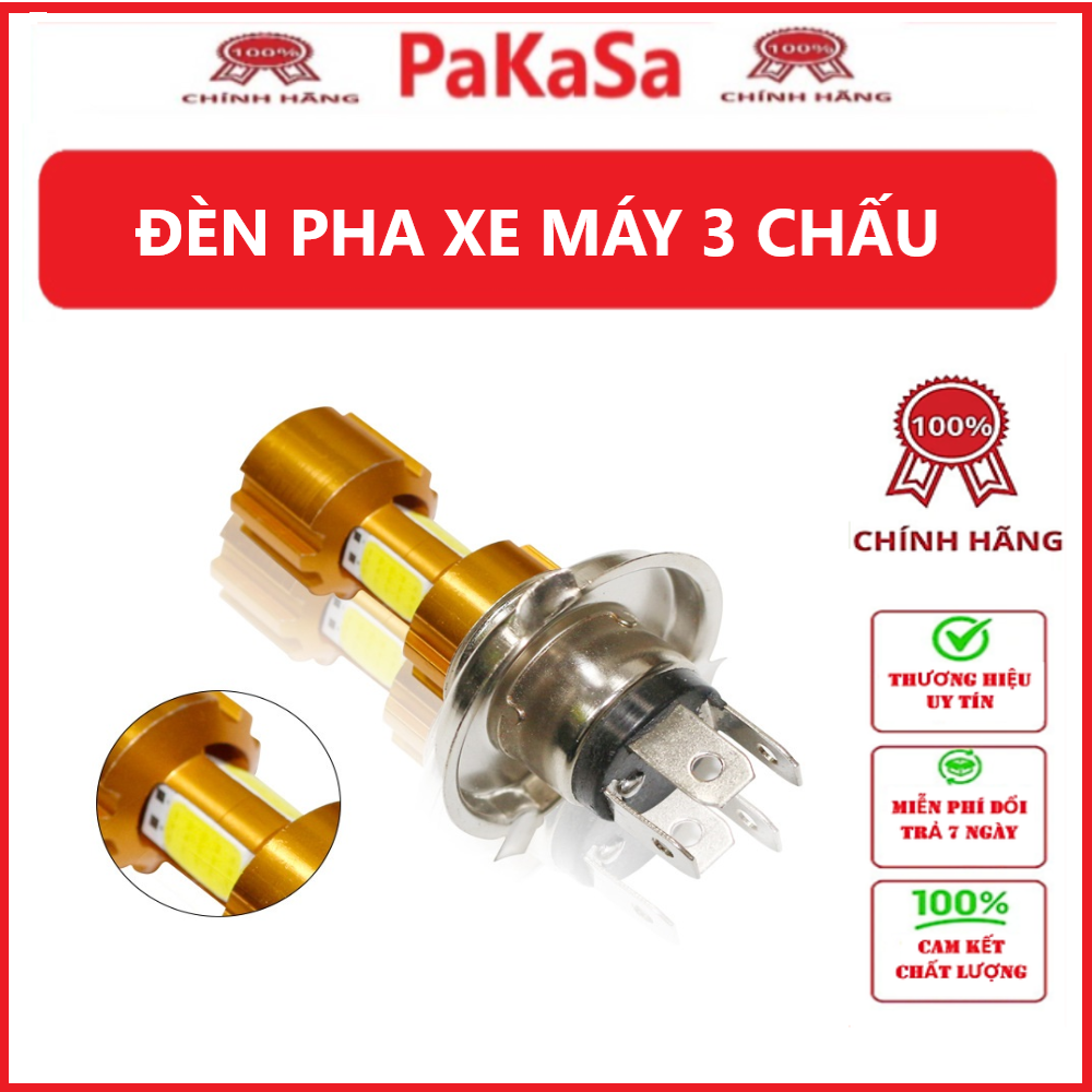 Đèn Fa Led 3 tim chân H4 ánh sáng trắng cho xe máy - Hàng chính hãng