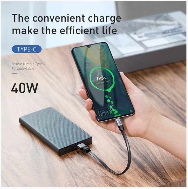 cáp sạc baseus type c 5a qc3.0 quick charge 3.0 dài 23cm - dây sạc nhanh ngắn 2 in 1 cho pin sạc dự phòng giao mầu ngẫu nhiên - hàng chính hãng