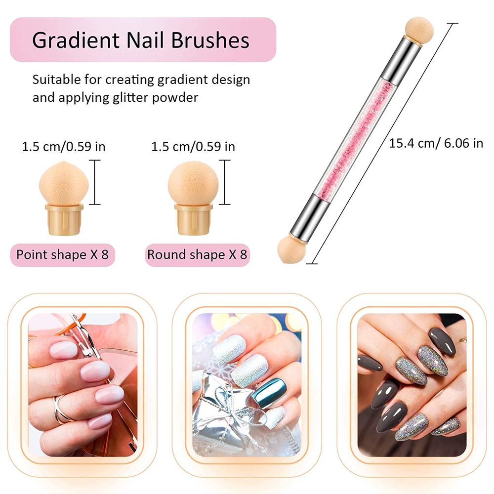 Mút Dặm Loang Làm Nail 2 Đầu Cán Hồng, Thiết Kế Dạng Bút Tiện Dụng, Vừa Tay, Dễ Thao Tác Điều Chỉnh, Tạo Đều Màu Lên Móng, Chất Liệu Mềm Mịn, Có Thể Làm Sạch Và Tái Sử Dụng