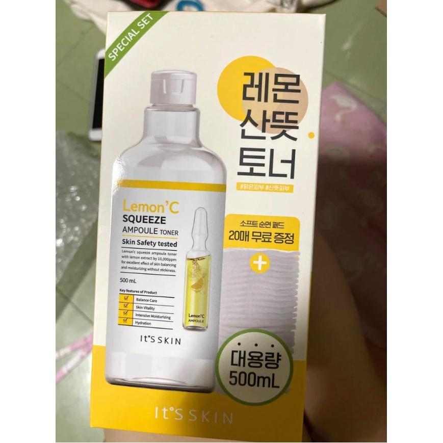 Nước hoa hồng giúp dưỡng ẩm nuôi dưỡng làn da mềm mại It's skin Lemon' C Squeeze Ampoule Toner 500ml